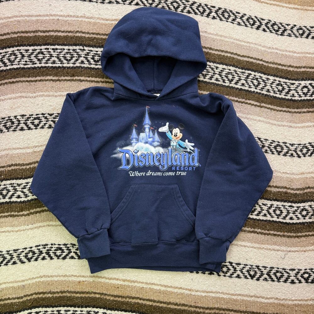 Youth Kids Vintage y2k Disneyland Mickey Mouse Blue Hoodie Sweatshirt Sz Small